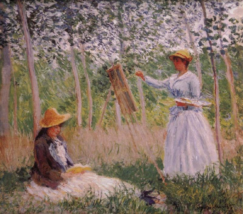 Claude Monet Suzanne Reading and Blanche Painting by the Marsh at Giverny Sweden oil painting art